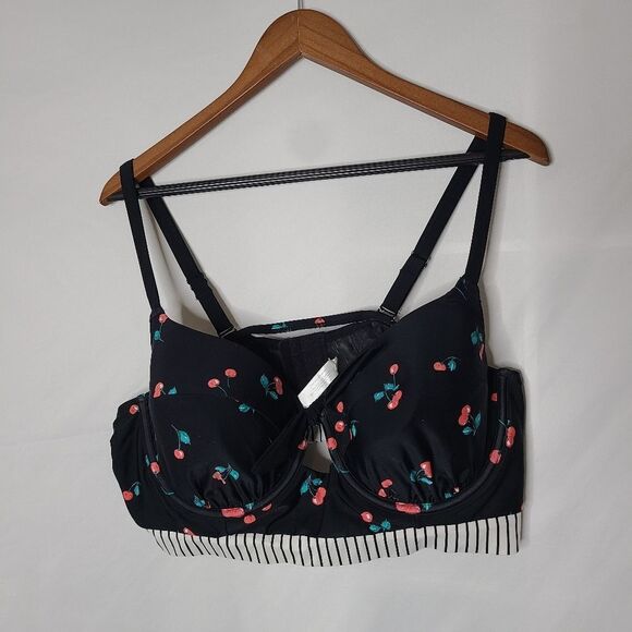 Cacique Swim by Lane Bryant Cherry Pattern Balconet style Bikini Top sz‎ 44D - Picture 1 of 6